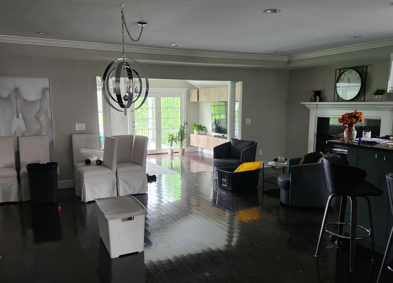 First floor of North Andover, looking from dining room, into living room.